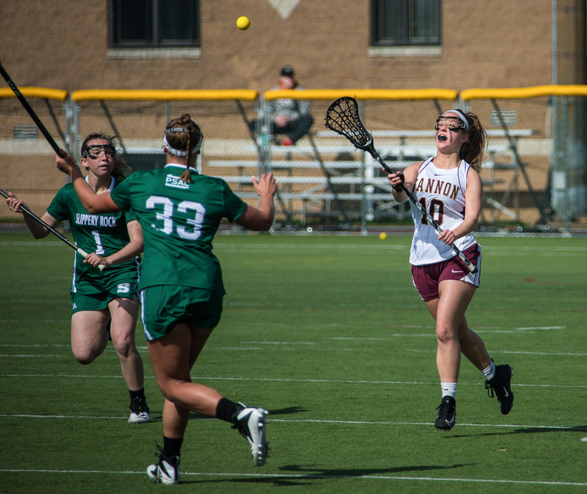 Gannon University's women's lacrosse player shooting the ball