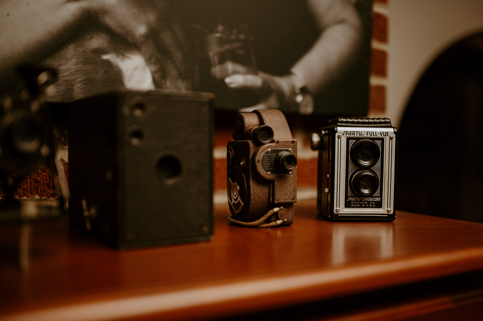 A photo of old cameras collected by the photographer. Not easy to use for selfies!